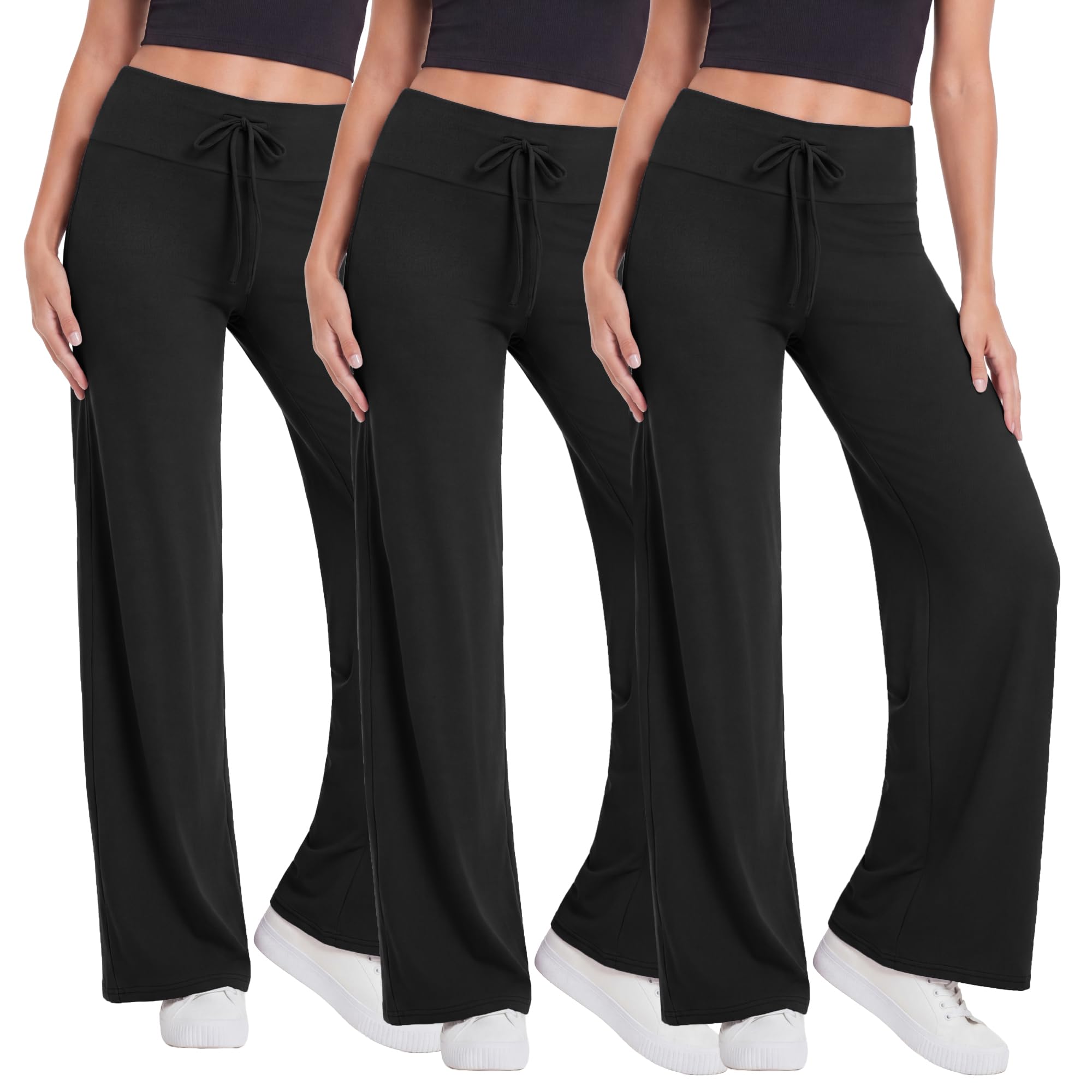 TNNZEET 3 Pack Women's Wide Leg Pants - Casual Loose Yoga Pants Sweatpants Lounge Pajama Pants