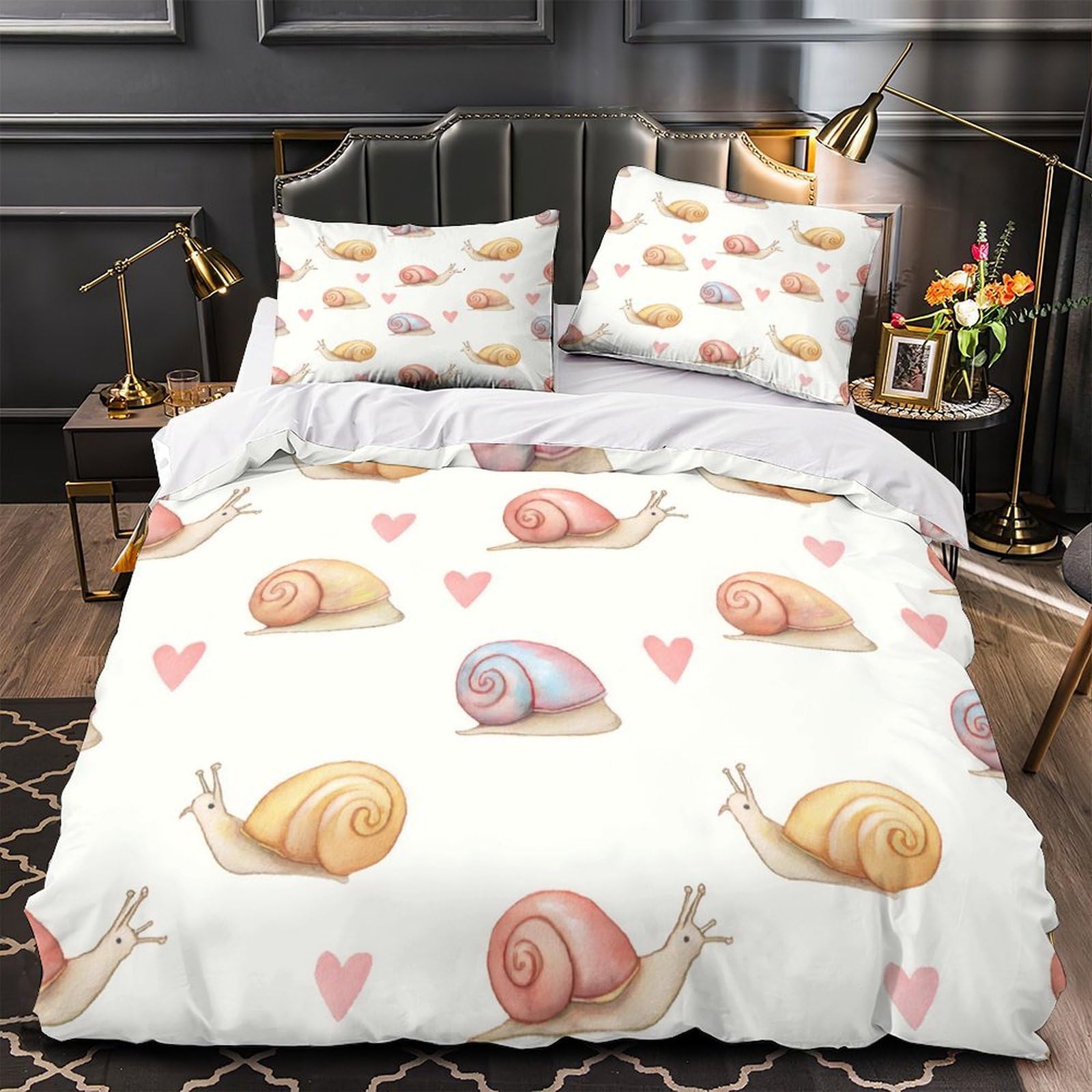 MMDASBVPE Cute Snail Pattern Quilt Cover 3D Design Printed Hypoallergenic 3 Pcs Bedding Set Zipper Comforter Cover Super Soft Machine Washable for Kids Adults Women Teens Youth King（220x240cm）