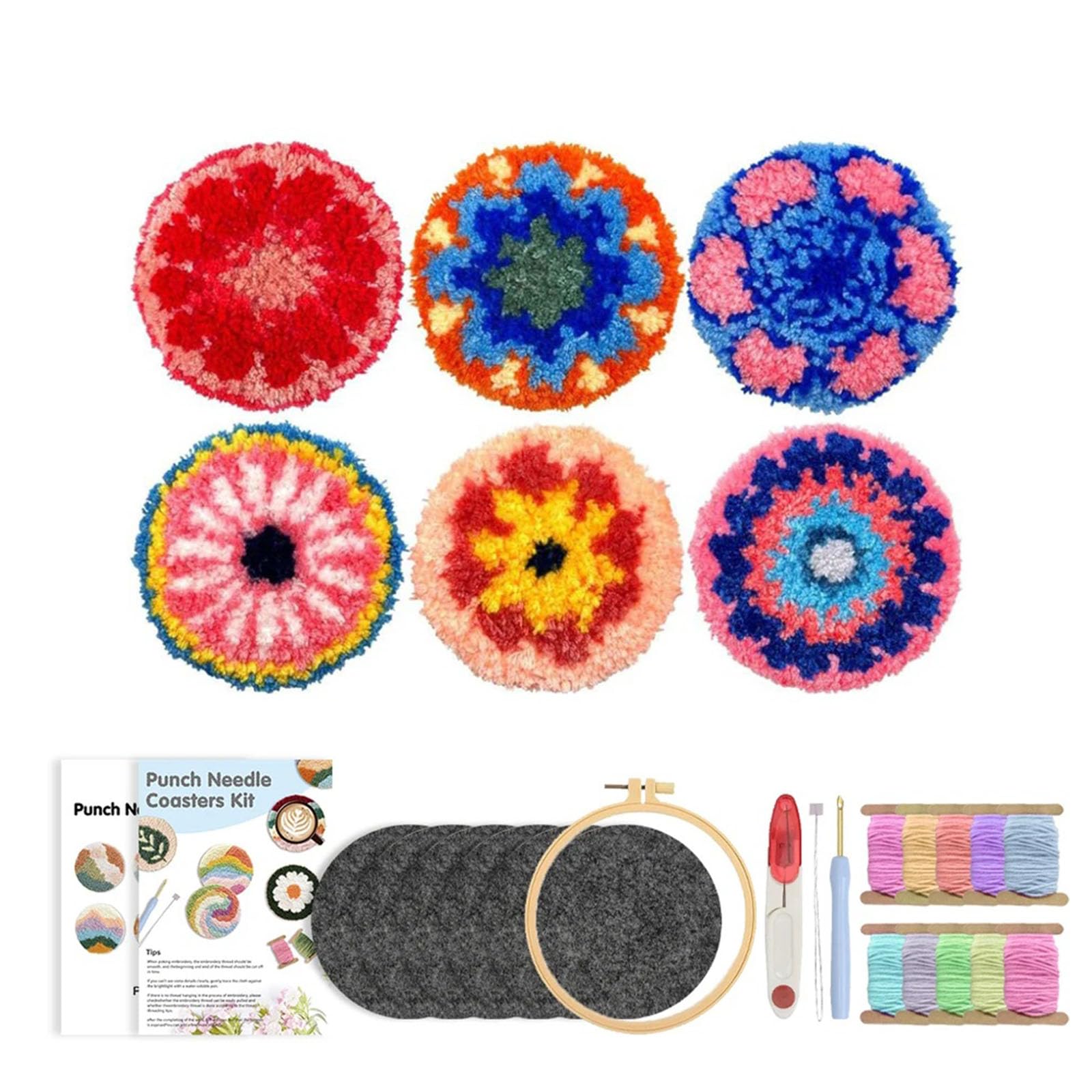 Ensemble d'aiguilles avec 6 sous-verres colorés en fil acrylique et accessoires de tricot complets