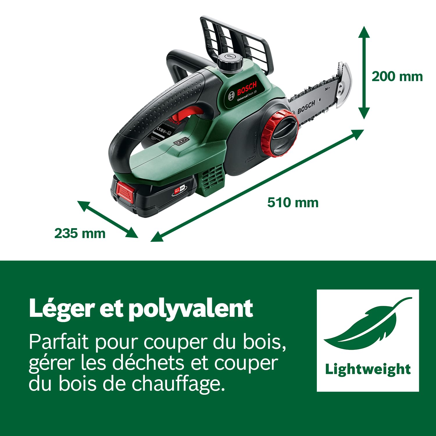 Bosch Tronçonneuse sans fil - UniversalChain 18 (Livrée sans batterie ni chargeur, avec huile 80 ml, système 18V, longueur de guide: 20cm)