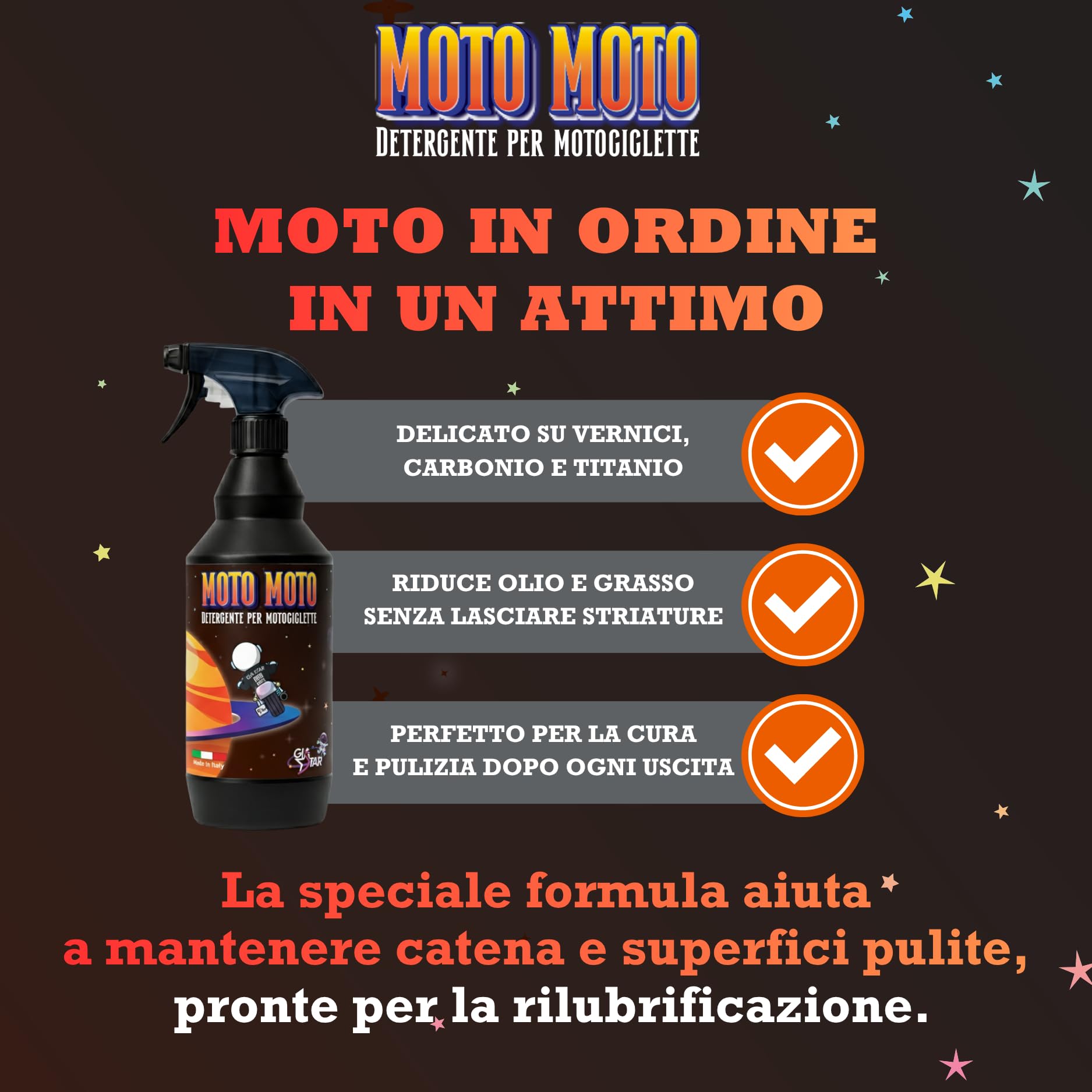 Detergente Pulizia Motocicletta - MOTO-MOTO | Sgrassatore Spray per Trasmissione, Carene e Cerchi | Pulitore Catena
