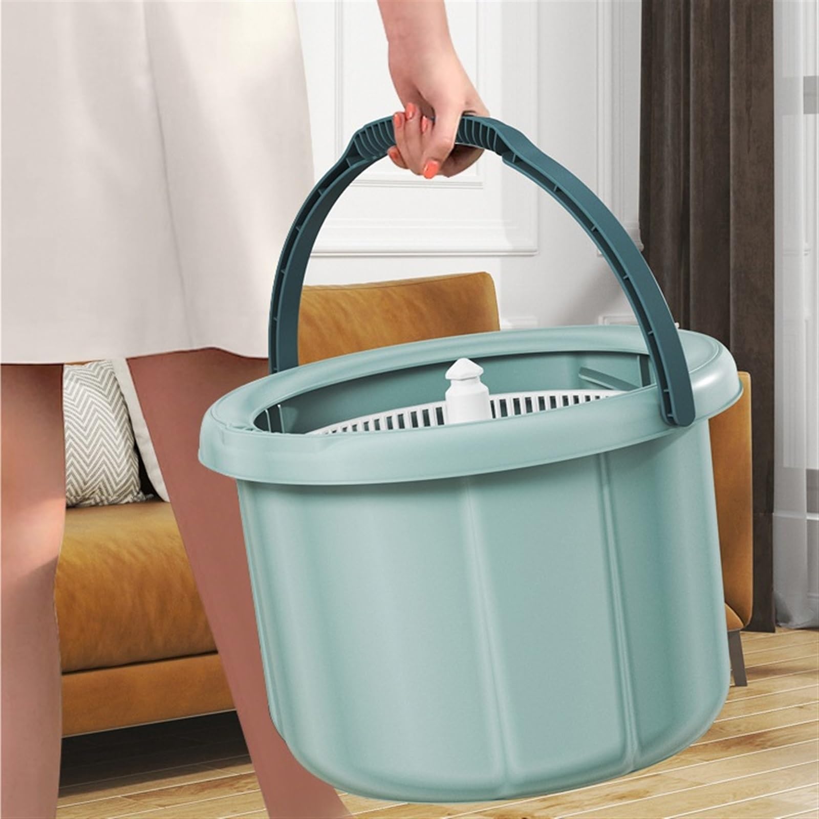 Juego de fregona giratoria de 360 grados con cubo de paño de microfibra y función de absorción de agua, fácil limpieza para suelos domésticos