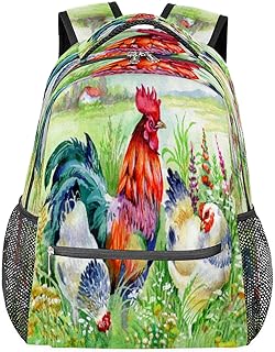 Mochilas de viagem para laptop para mulheres homens animal galo flor resistente à água mochilas escolares leves para adolescentes meninas/meninos, mochila casual para viajar, acampar, caminhar, Multi, Medium