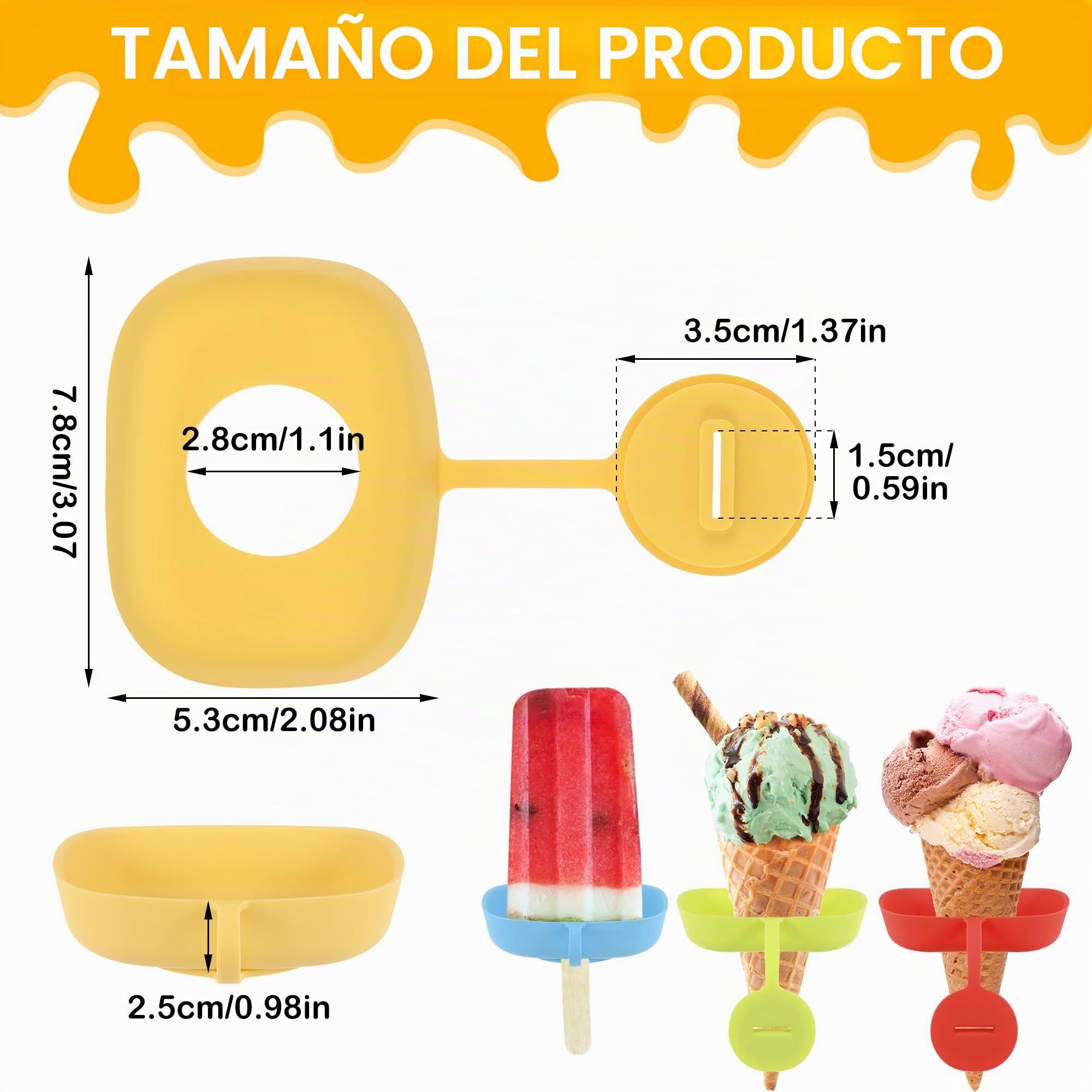 4 Piezas Soporte para Helado Antigoteo, Soporte para Paletas Reutilizables con Caja de Almacenamiento, Porta Paletas de Silicona para Niños para Conos de Helado(Rojo, Verde, Azul, Amarillo)