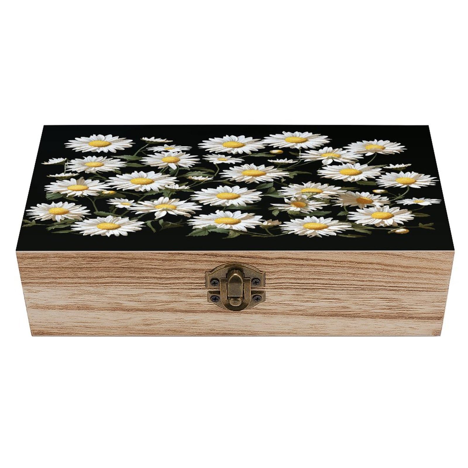 VstaDank Daisy Wooden Storage Box Wooden Keepsake Box with Hinged Lid Exquisite Solid Wood Decorative Jewelry Case Memory Box for Jewelry Photos Letters Crafts Trinkets