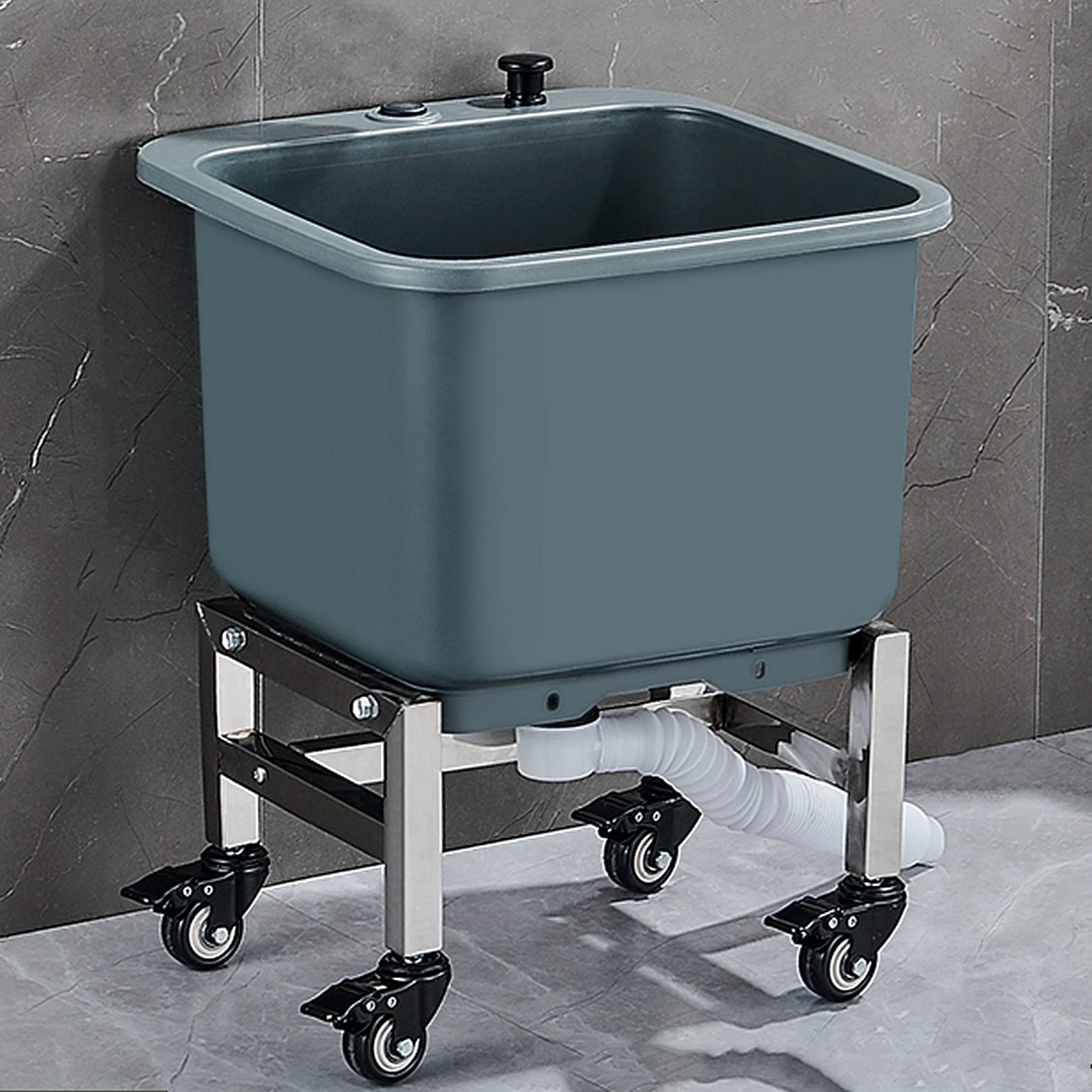 ASerZenith Movable Floor Mop Sink With Rollers, Balcony Bathroom Mop Service Basin Heavy Duty Slop Sinks, Multipurpose Sink For Garage Or Shop,Grey-40Cm