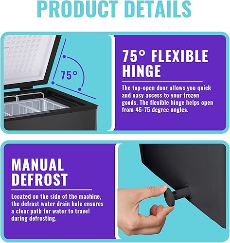 Miniatura 7 de DEMULLER Congelador de pecho, pequeño congelador negro profundo de 4.0 pies cúbicos, congelador compacto de puerta abierta superior con panel