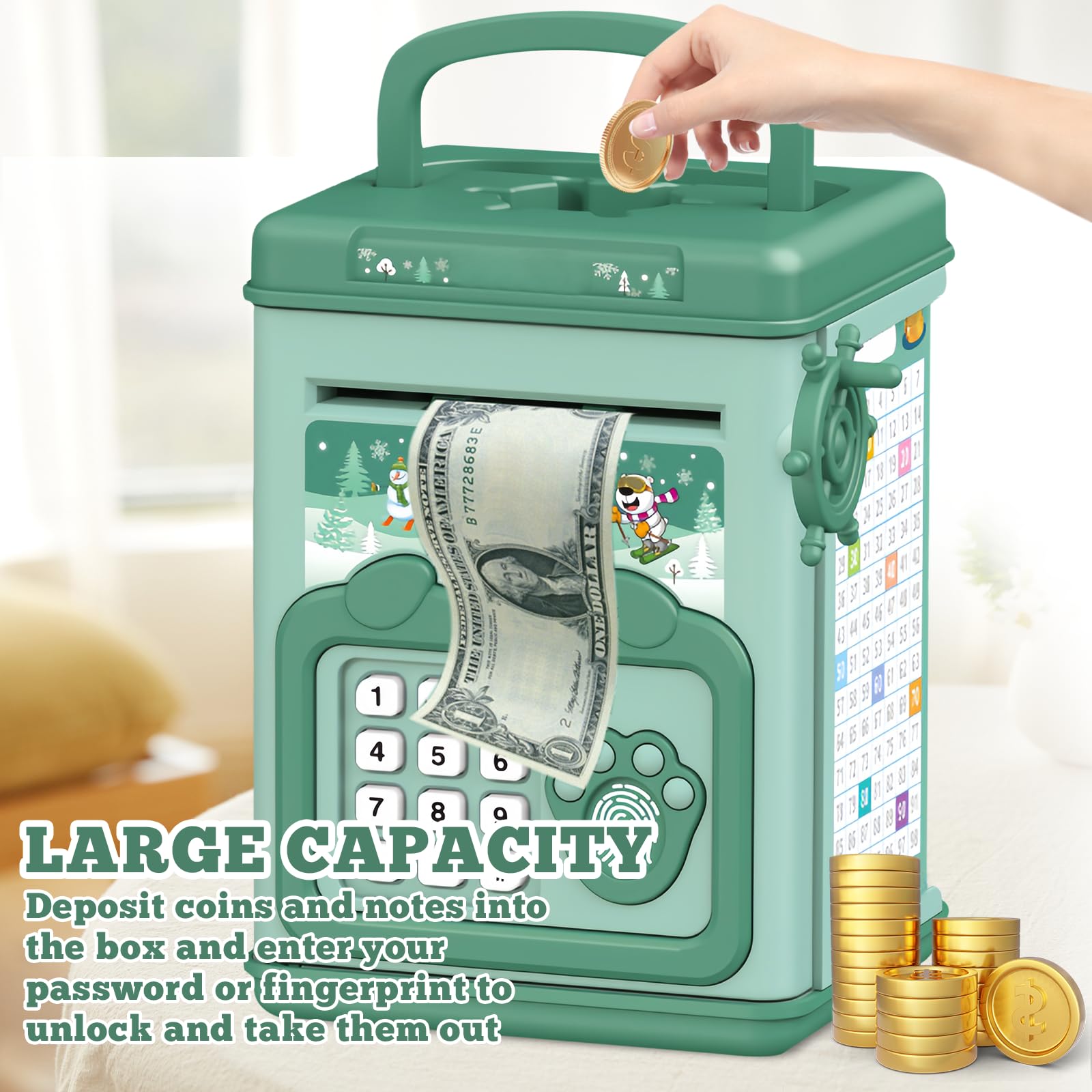 Salvadanaio Con Contatore In Legno, Con 1 Penna, Salvadanaio - Foto 12