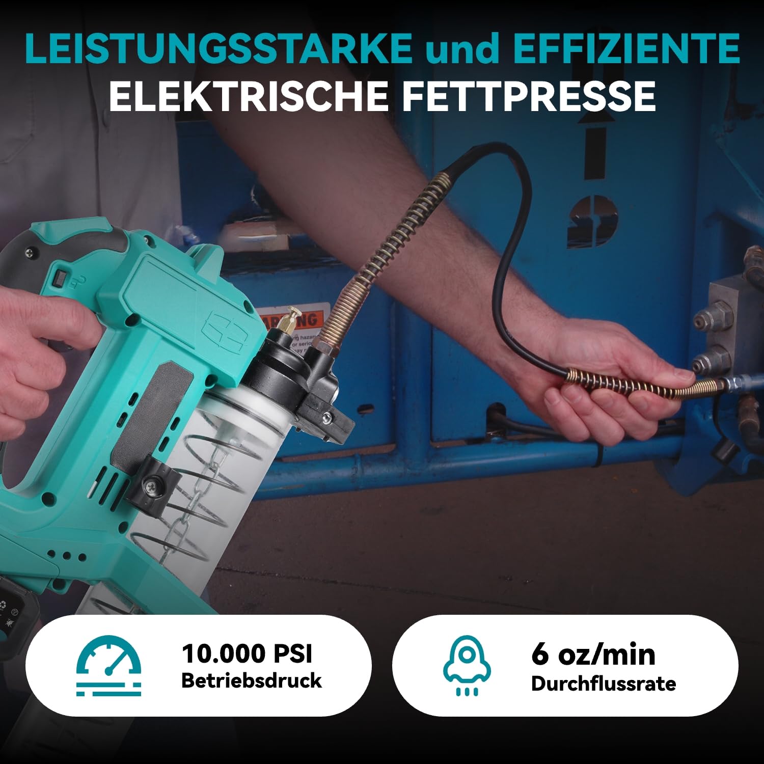 Pistola engrasadora eléctrica con batería, 10000 PSI, con manguera de 40 cm, pistola de engrase 2 en 1 para cartuchos y grasa suelta, luz LED, 2 baterías de 3000 mAh, para agricultura