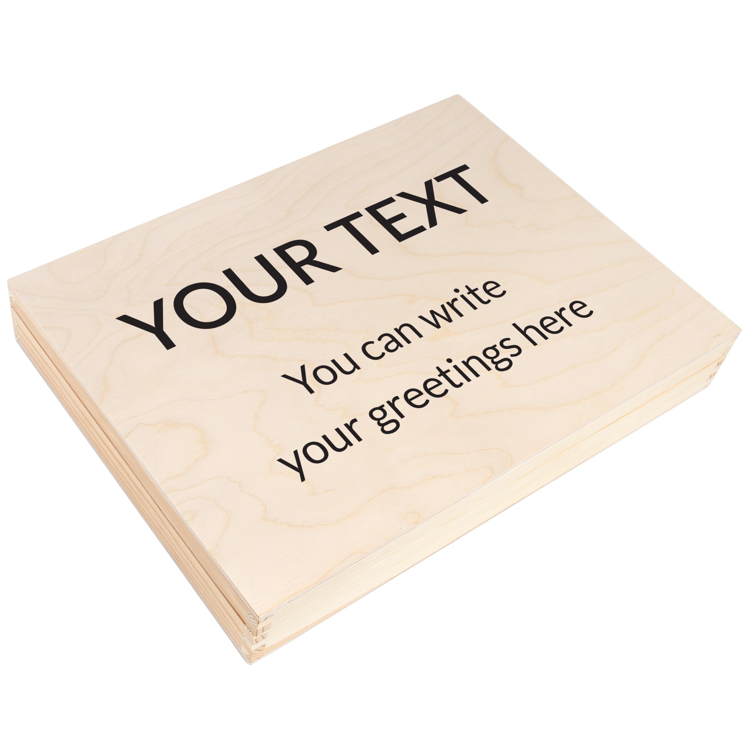 Creative Deco 02. Wish Text A4 Personalised Wooden Storage Box Flat | 34X25.3x5.3 (+/-1) Cm | Wish Text | With Hinged Lid | Storing Files Documents & Valuables In The Office Or Bedroom | Jewellery Box