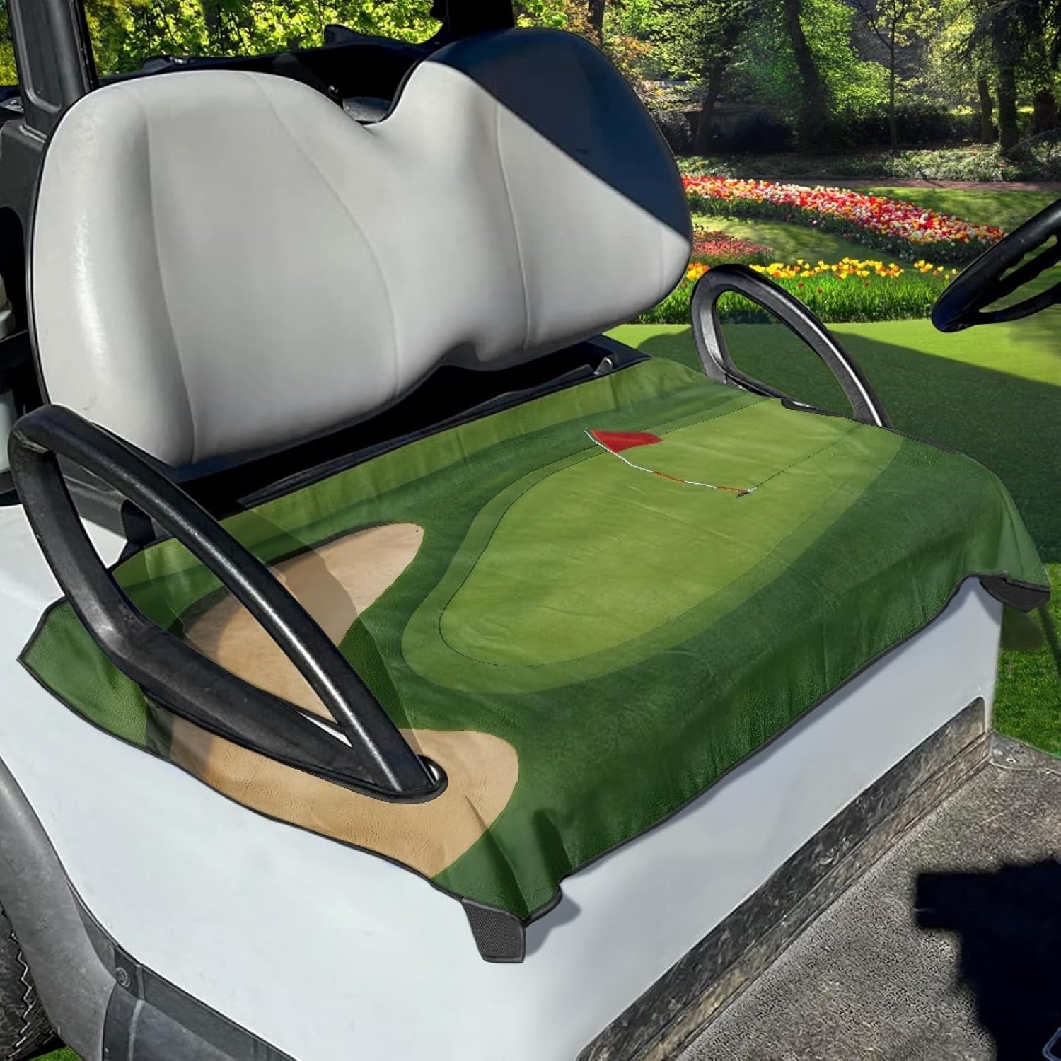 Golf Course Seat Cover – Realistic Green Design, Soft Microfiber Polyester, Quick-Dry Texture, Water & Fade Resistant, Universal Fit for EZGO Club Car Yamaha, Golf Gift for Men and Lovers