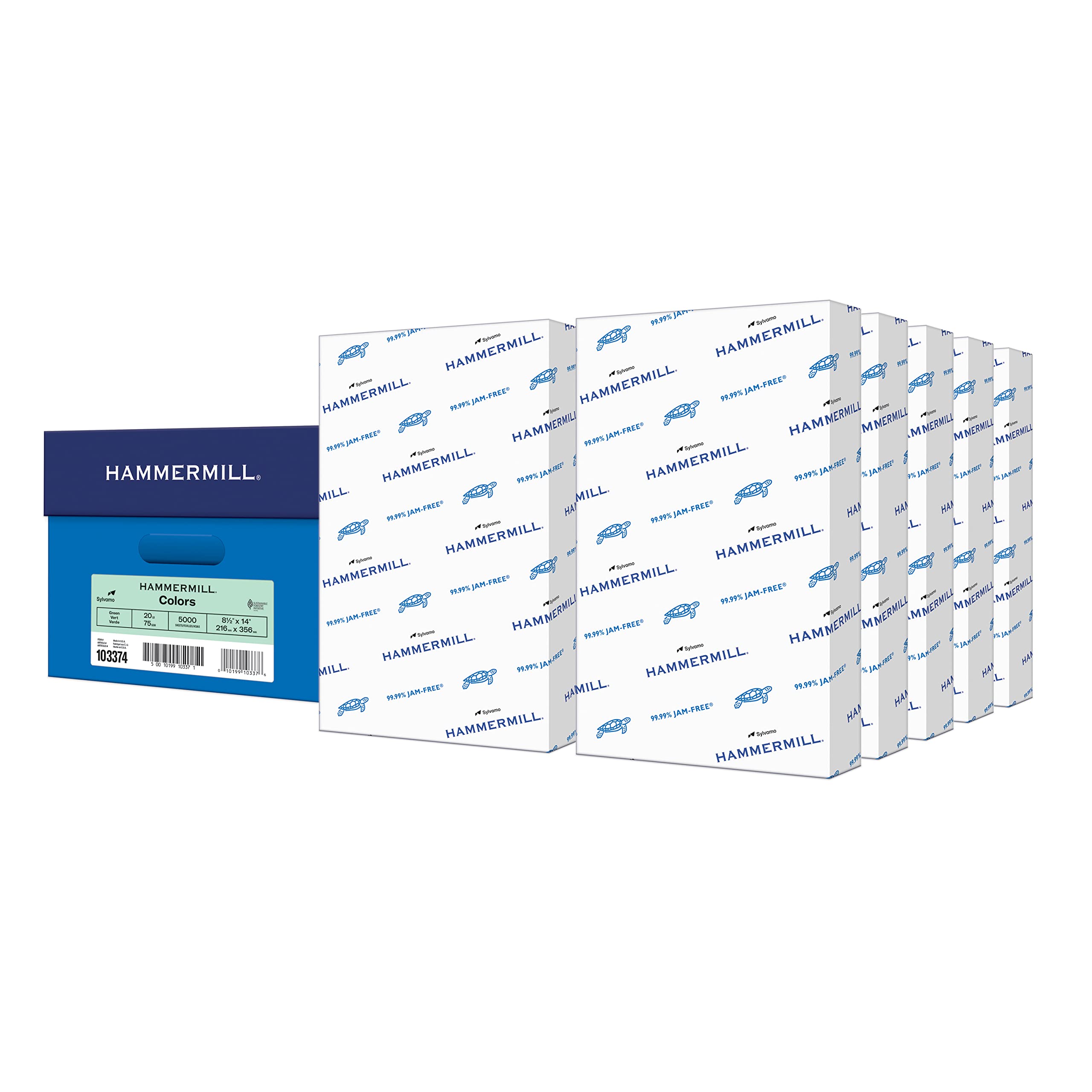 Hammermill Colored Paper, 20 lb Green Printer Paper, 8.5 x 14 - Made in the USA, Pastel Paper, 103374C - 10 Ream (5,000 Sheets)