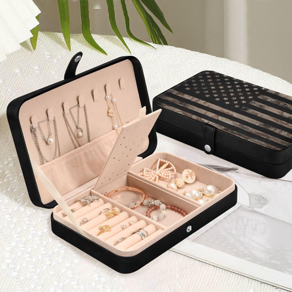 Bolaz Leather Jewelry Box Jewelry Case Storage Box American Us Flag Vintage For Rings Earrings Necklaces