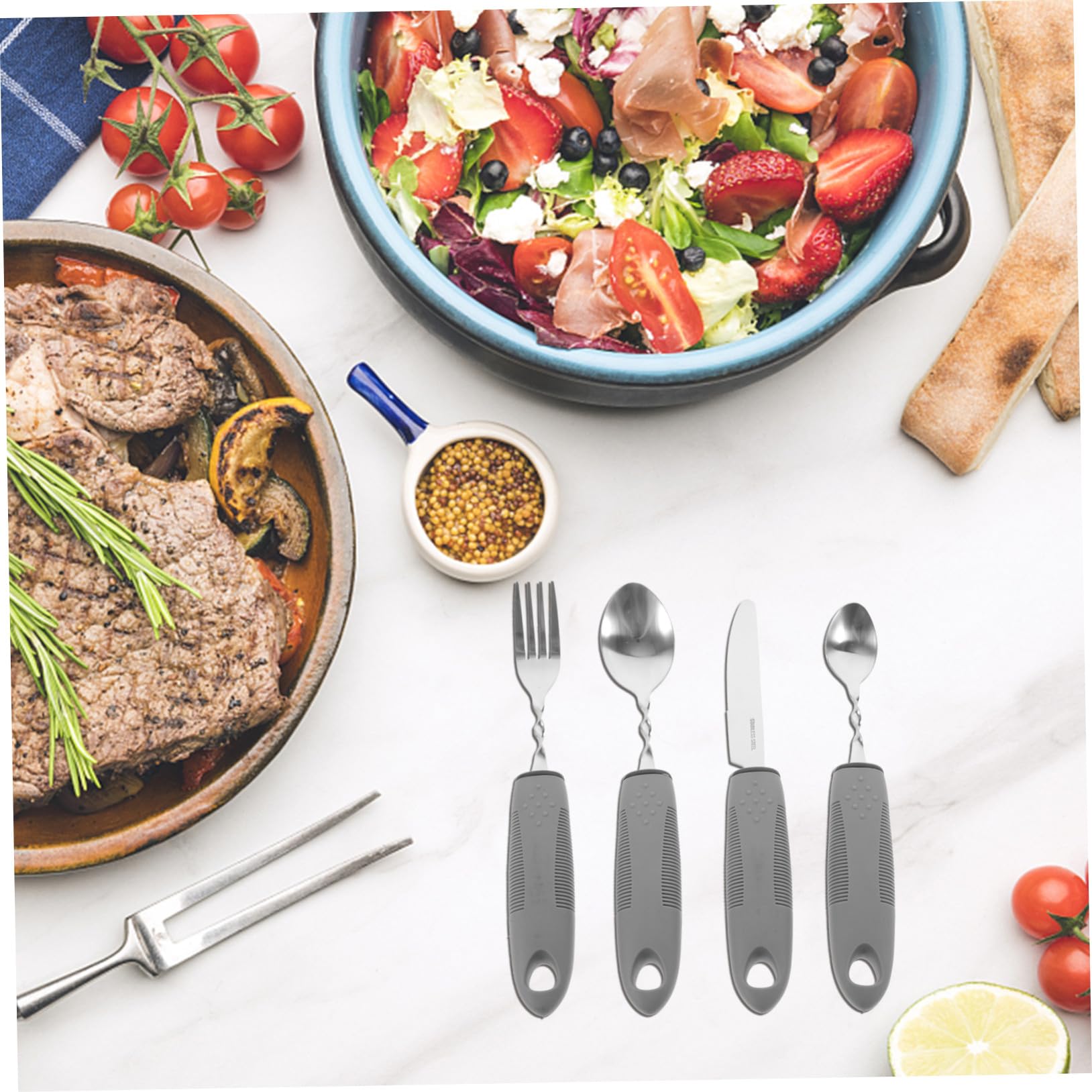Set di Posate Adattive Antiscossa in Acciaio Inox e Plastico | Portatile, Impugnatura Antiscivolo, Facile da Pulire, per Pasti Quotidiani