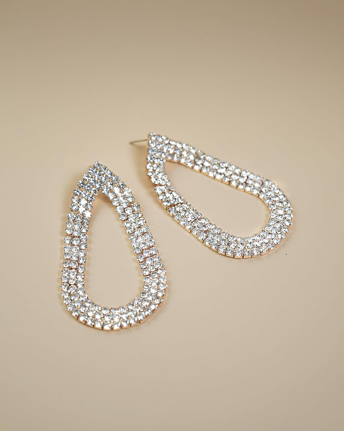 Large Oval 18K gold plated Dangle Earrings with Cubic Zirconia for Women by SNGIA, Big Oval Rhinestone CZ Earrings for Gifts - Image 3