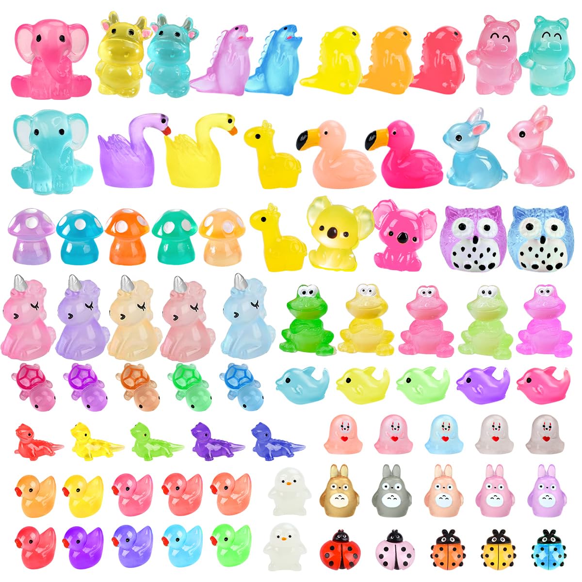 80 Pieces Luminous Mini Resin Animal Figures Set: Rabbits, Dinosaurs, Elephants, Koalas, Owls for Crafts, Aquariums, Dollhouses, Miniature Gardens, Landscapes
