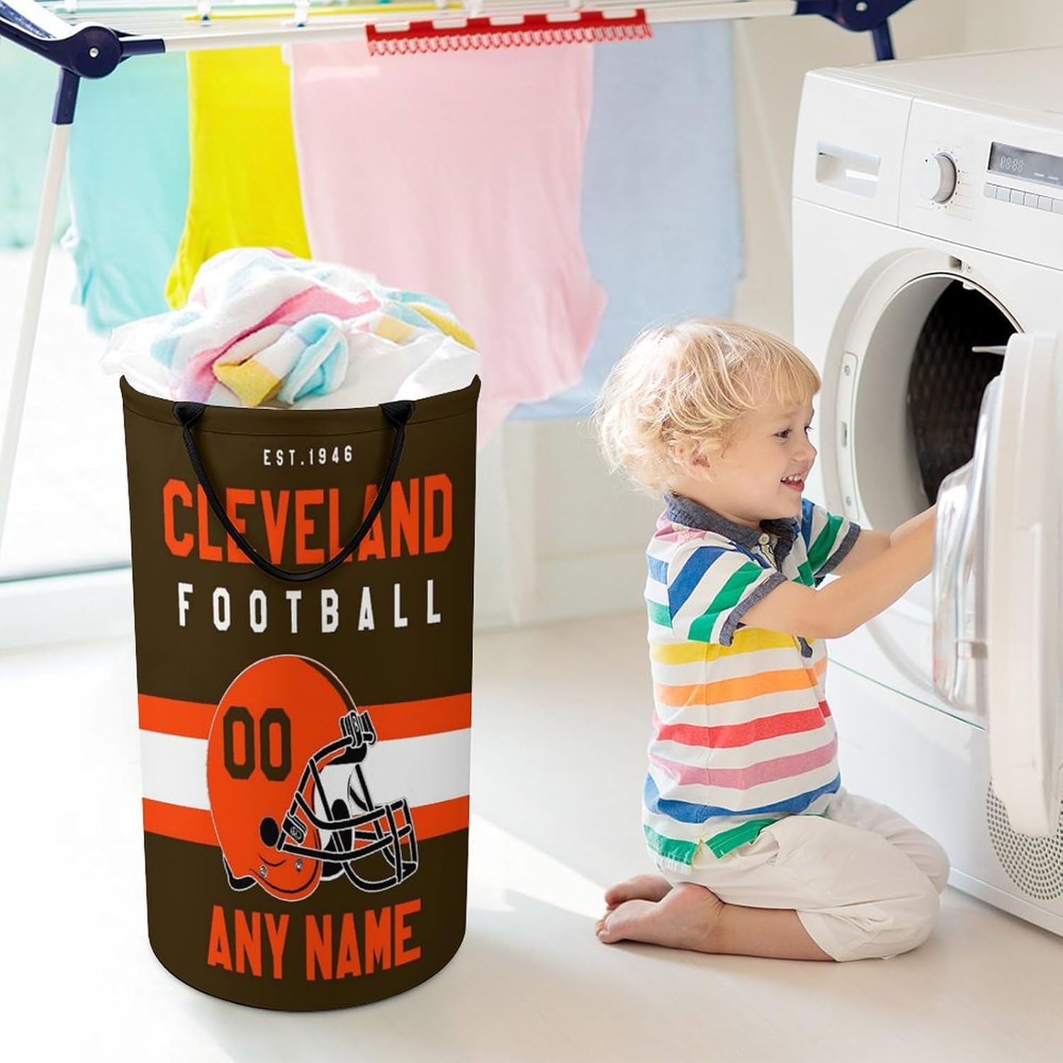 Custom Football Laundry Basket High Capacity Polyester Personalized Foldable Dirty Team Bulding Time Clothes Basket Laundry Hamper Polyester Gift for Football Fans Name Number