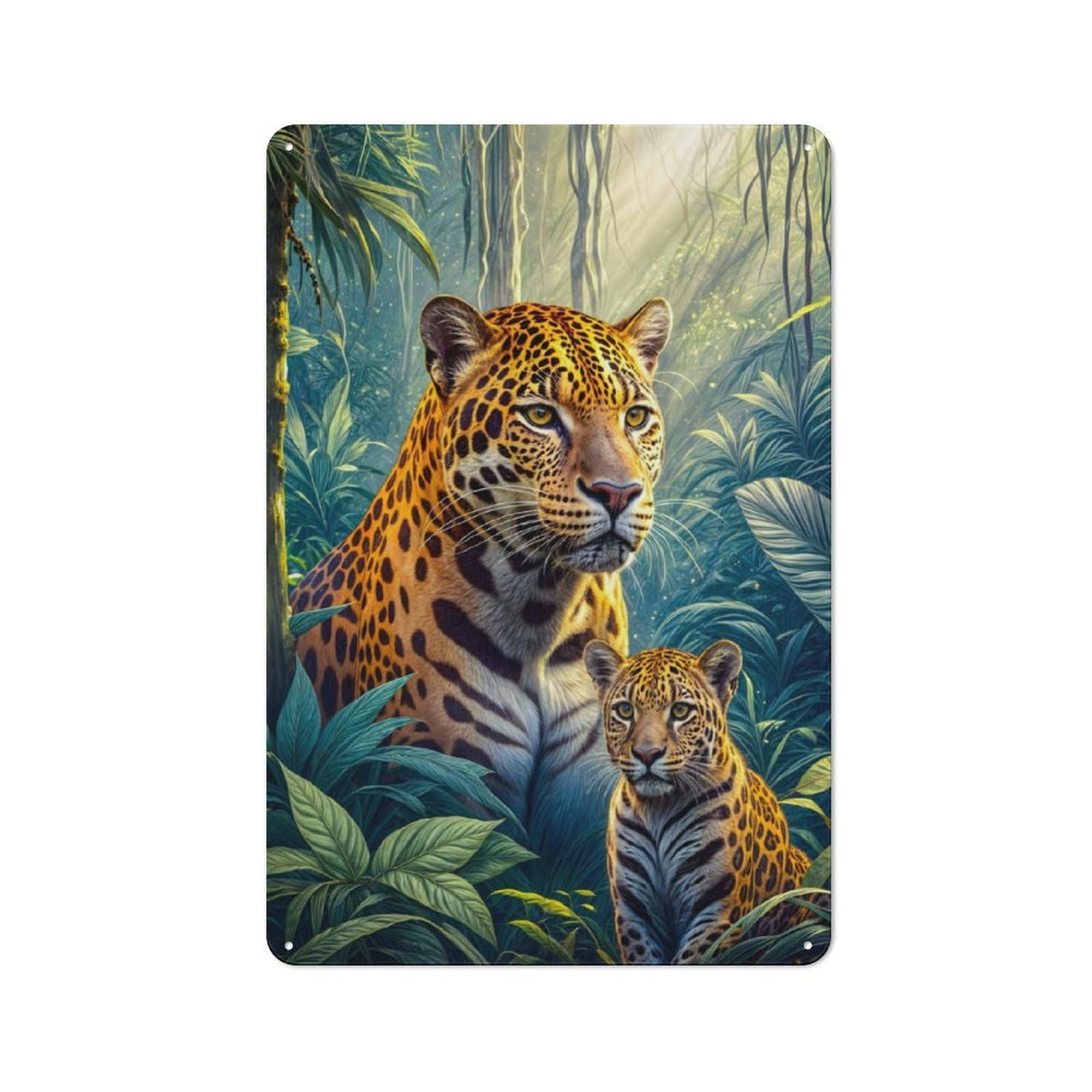 Junmoney Jaguar With Cub In Forest Retro Metal Sign 30X20cm For Garage Wall, For Home Interiors And Metal Sign Collectors
