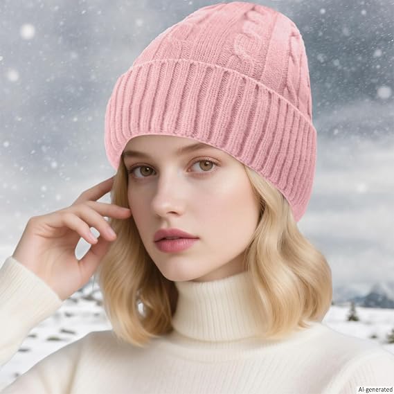 Beurlike Winter Beanie Hats for Women Fleece Lined Warm Thick Soft Stretch Knit Cap for Cold Weather
