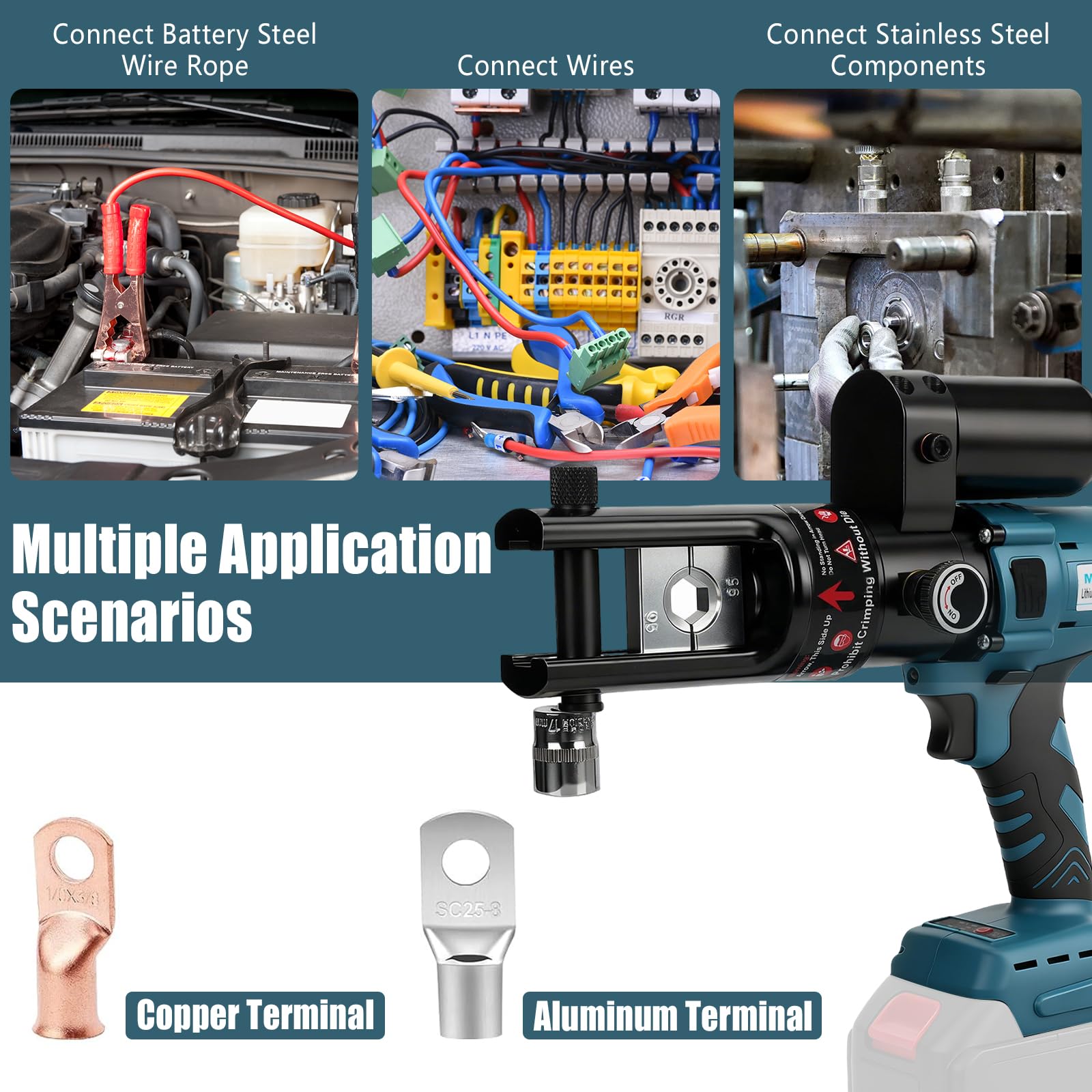 Pinza Crimpatrice Idraulica Compatibile con Makita 18V, Pinza Elettrica per Rame 16-300 mm²/ Capicorda in Alluminio 10-240 mm², Crimpatura Continuo per Cavi e Manicotti (Senza Batteria Caricabatterie)