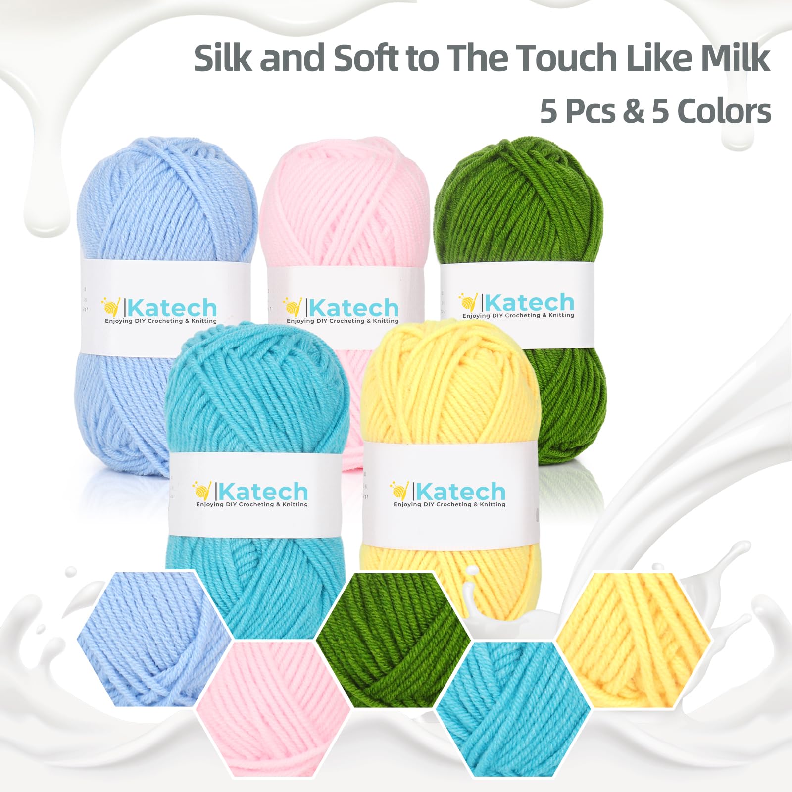 Katech Set di filati per principianti per uncinetto e maglieria, include 350 m di filato di cotone, uncinetto, accessori, tutorial, ideale per bambini, adulti e professionisti