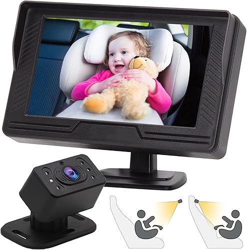 B-Qtech Monitor de cámara de coche para bebé, visión nocturna, HD 1080P, fácil de instalar, rotación de 360, cámaras de bebé para el asiento