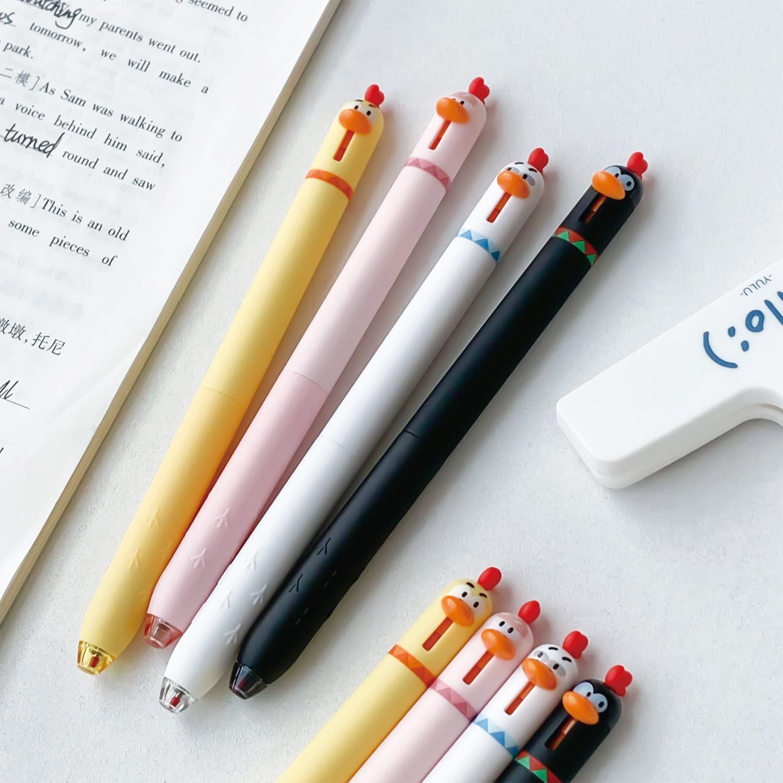 4 Pcs Cute Gel Pens Cartoon Chick Retractable Pens 0 5mm Black Ink Writing Pen Kawaii Funny Chicken — view 7