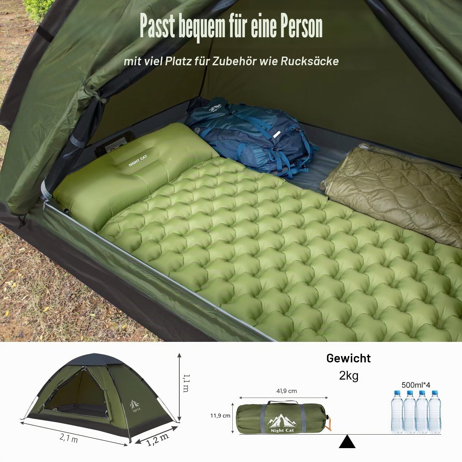Night Cat 1 Person Camping Zelt: Wasserdicht Rucksackzelte für 1 Mann Leichtgewichtig Einfache Einrichtung Wanderungen im Hinterhof