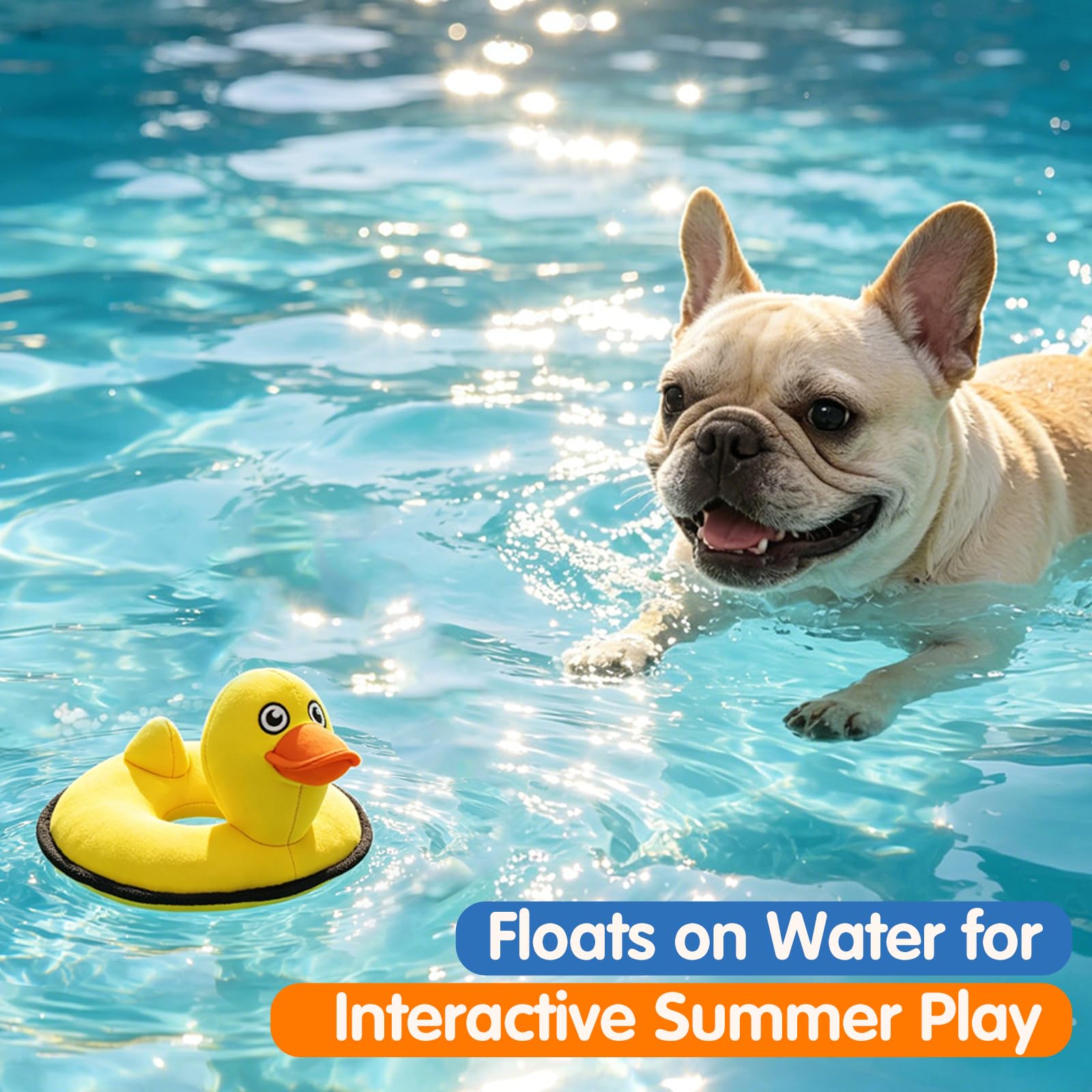 Quietschendes Hundespielzeug, schwimmendes Hundespielzeug für drinnen oder draußen, Schwimmring-Design, interaktives Hundegeschenk für kleine und mittelgroße Hunde, gelbe Ente