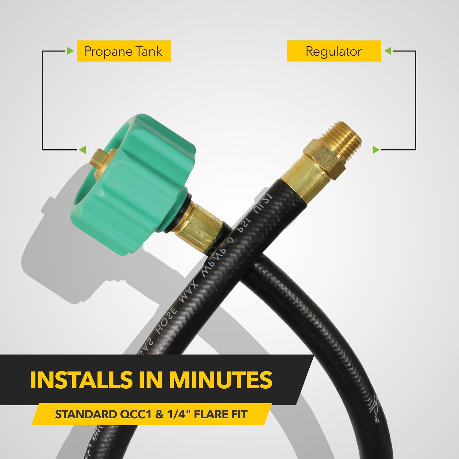 Fairview RV OEM Thermoplastic Pigtail – CSA Certified 1/4 Male Inverted Flare x QCC1 (12”) Propane Hose Line – 350 PSI Rated Gas Connector for RV Tank, Regulator, Grill, & Outdoor Camping