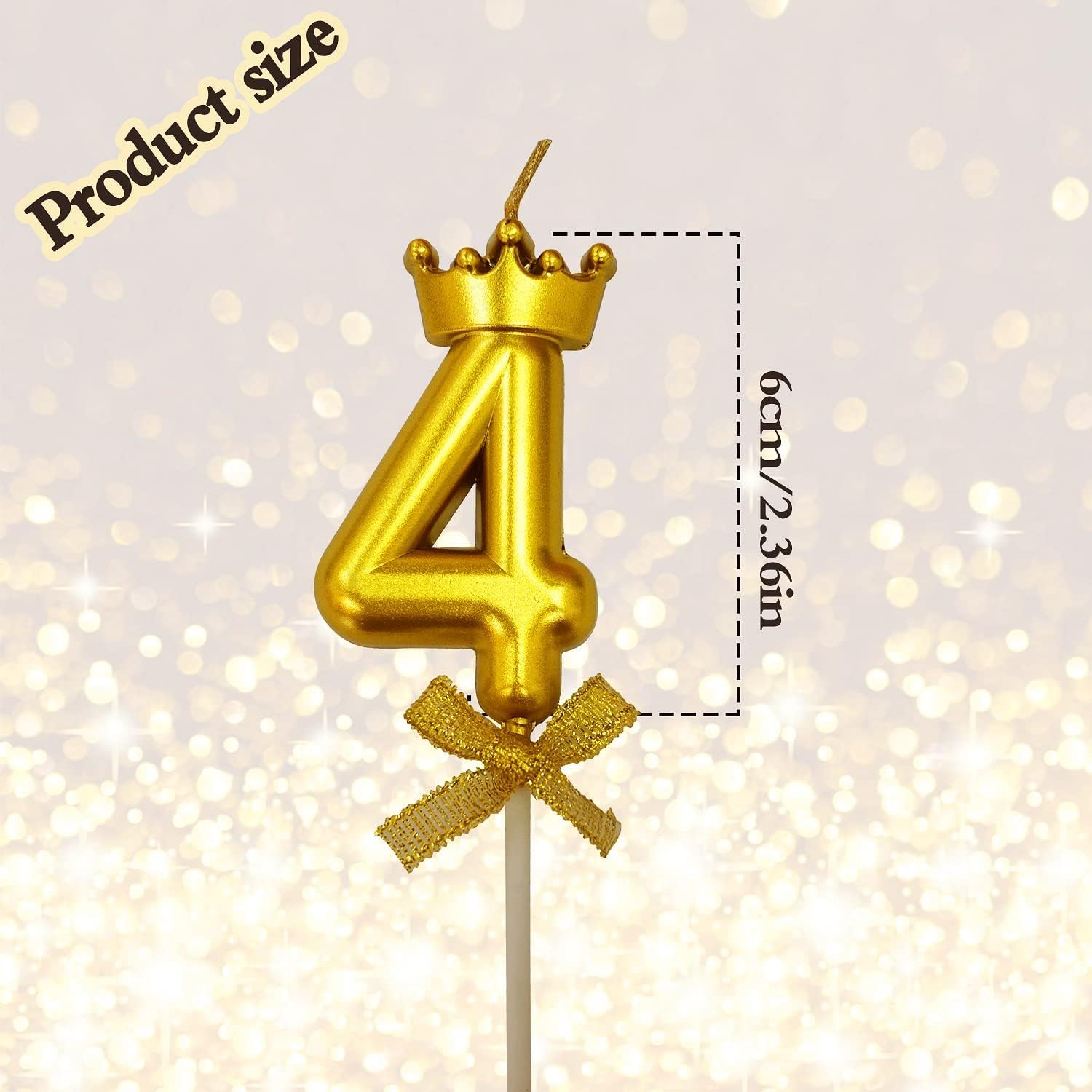 FI - FLICK IN 1 Pc 4 Number Candle for Birthday Cake Metallic Gold Number Four Candle with Crown on Top for Anniversary Cake Topper 4th Birthday Cake Decoration 0-9 Number Candles (Pack of 1, Gold) - Image 3 thumbnail