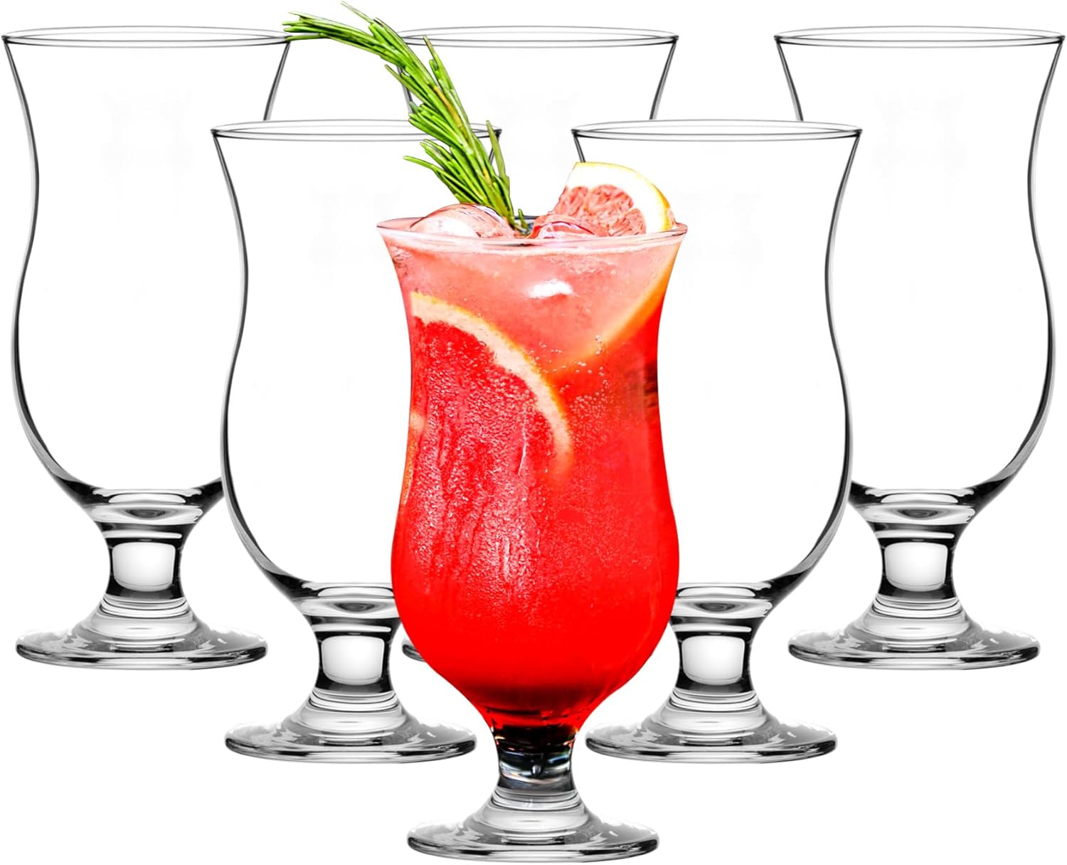 Hurricane Glasses Set of 6-14 oz Pina Colada Cocktail Glass - Tall Cocktail Glasses, Mojito, Margarita, Sangria, Pina Colada Glass, Stemmed Coupe Glassware