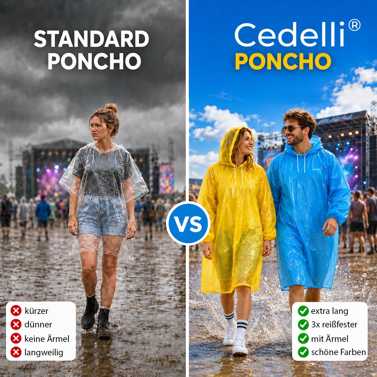 5 Einweg Regenponchos | Festivals, Karneval, Outdoor - extra robust!