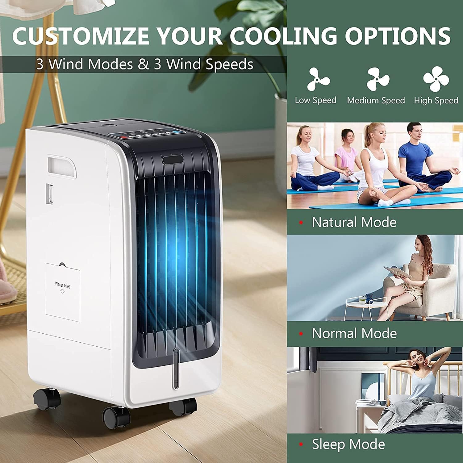 BANGTANE Evaporative Air Cooler, 3-In-1 Portable Cooling Fan w/ 3 Speeds & Modes, Air Humidifier w/Remote Control, 8H Timer & 6L Water Tank, Ideal for Home & Office