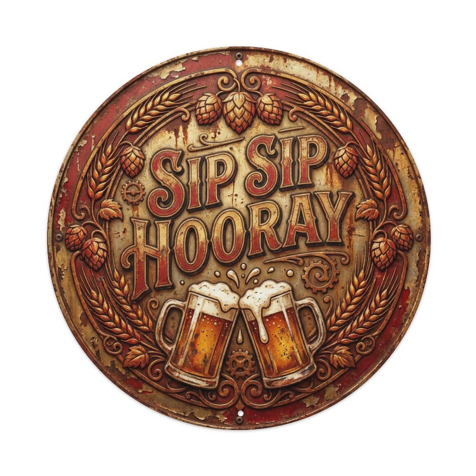 Fyrn Style Metal Tin Sign Vintage Beer Drinkware Sip Sip Hooray Retro Bar For Pub