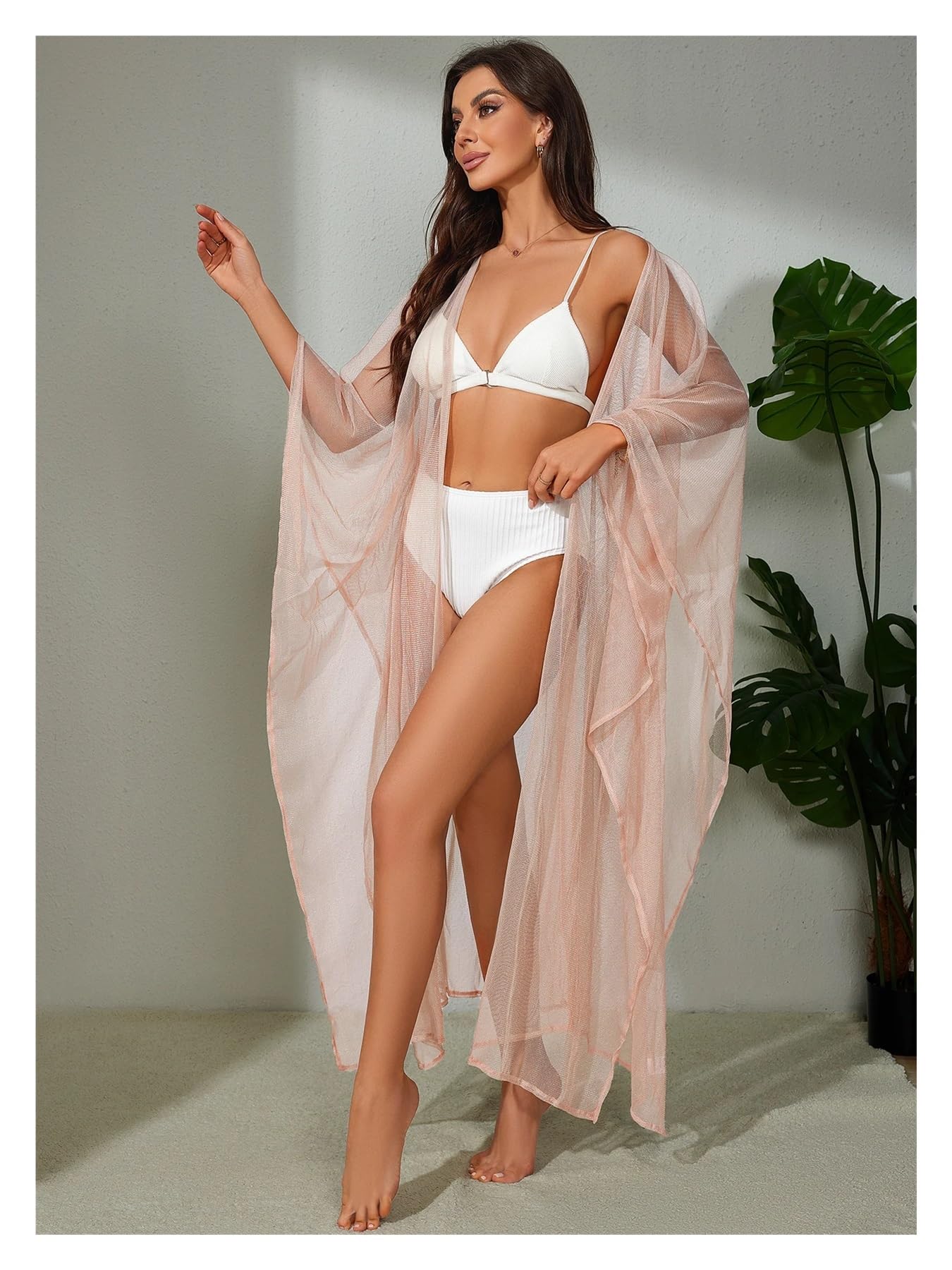 Robe De Plage Femme Cape de Plage Unie avec Ceinture for Femme, vêtements de Plage for Les Vacances d'été(Pink Beach Cover up)