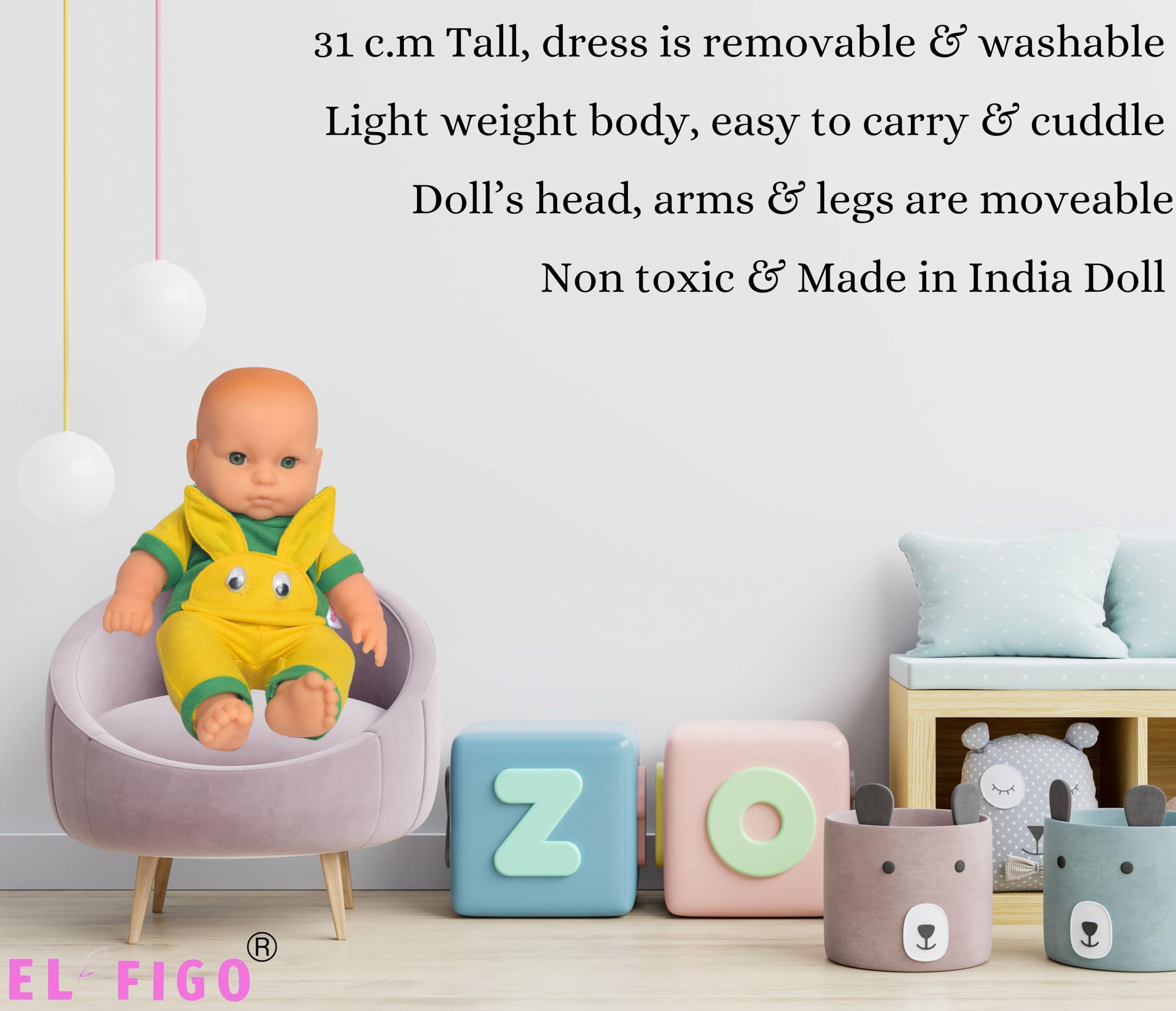 EL FIGO Doll for Girls/Toy for Kids/Baby Doll Toy in Soft Dress (Rotatable Legs Arms with Removable Clothes Set 30 cm) 3