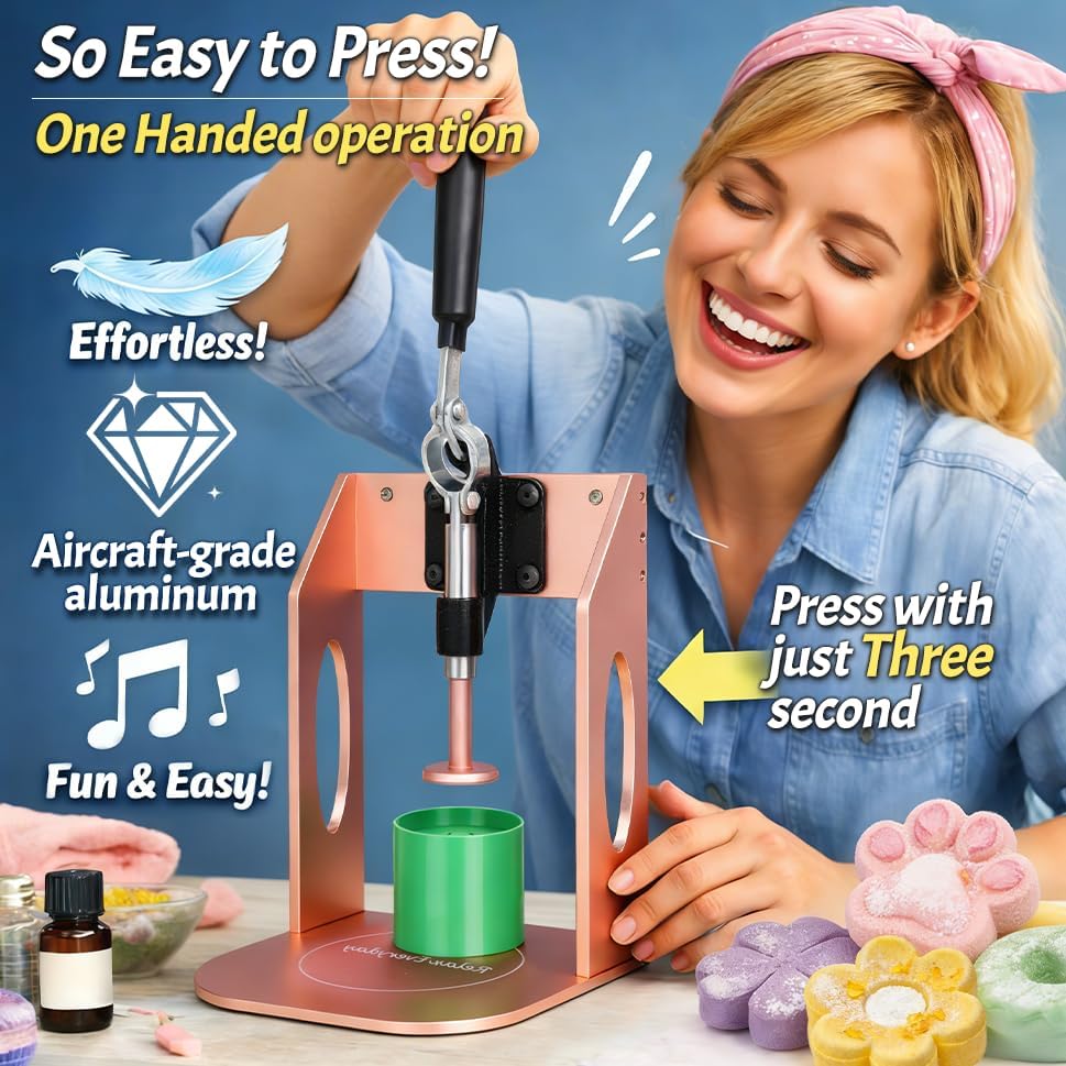 Bath Bomb Press Machine Upgraded Version,with 4PCS Bath Bomb Mold,All-Aluminum Soap Making Machine Kit for Adults Beginners (Pink)