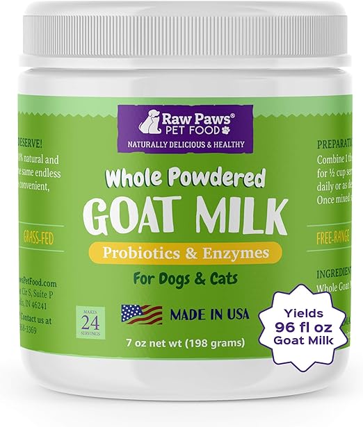 Raw Paws Whole Powdered Goat Milk for Dogs and Cats, 7oz Goats Milk for Dogs Made