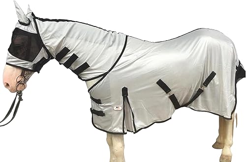 Miniatura 5 de Majestic Ally Sábana para mosca de caballo con cubierta para el cuello y máscara para la cabeza, protección transpirable contra los rayos UV y