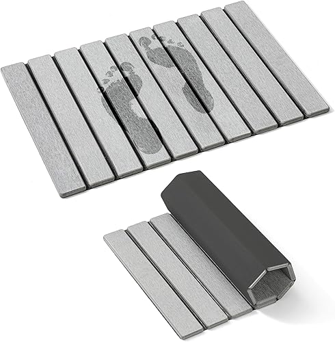 Miniatura 13 de Tapete de baño plegable de piedra, antideslizante, de tierra de diatomeas, súper absorbente, de secado rápido, tapete de baño de lujo para baño,