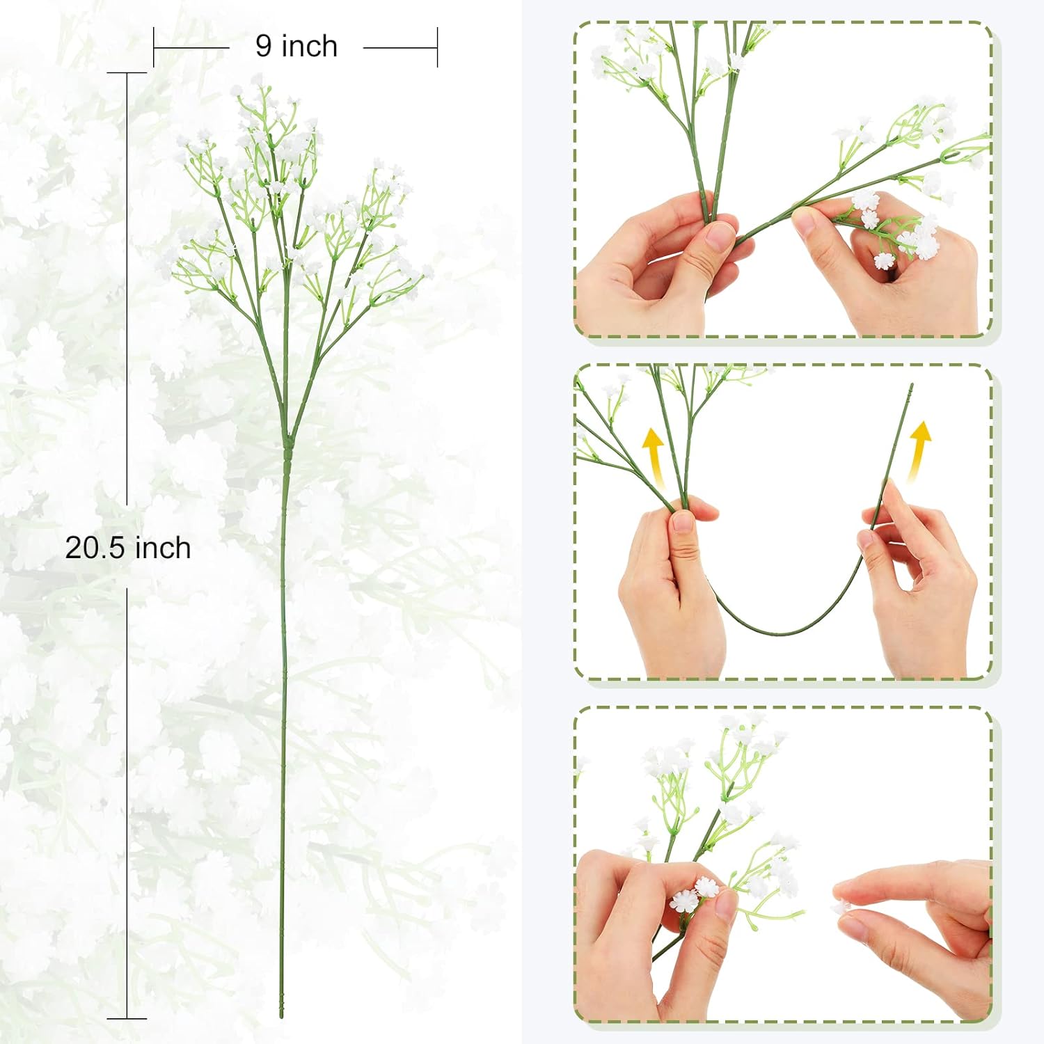 Janinka 50 Pcs Baby Breath Artificial Flowers Bulk Artificial Baby Breath Gypsophila Flower 20.8 Inch Real Touch Faux Gypsophila Bouquet Fake Floral Greenery for Wedding Party Decor (White) - Image 2