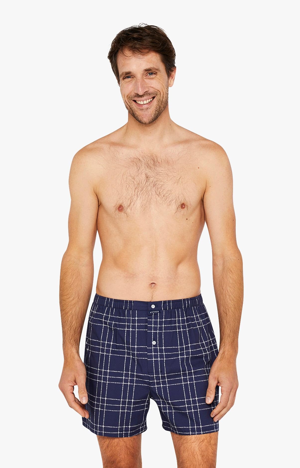 ARTHUR - Caleçon Homme - 100% Coton Bio Doux - Coupe Ample et Confortable - Motif Carreaux/Rayures
