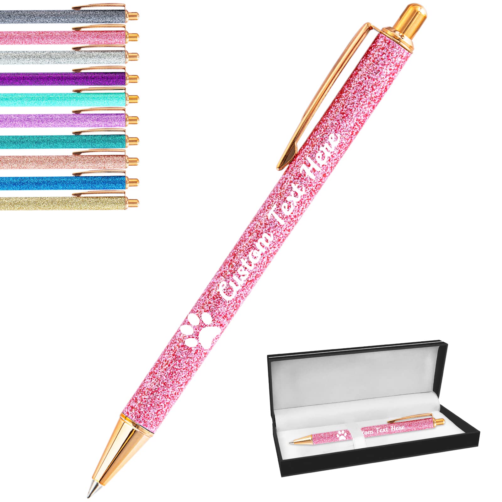 Aolun Personalised Pens with Name Custom Glitter Pen Bulk Customised Retractable Ballpoint Pens with Text Message for Women Nurses Writing Birthday Business Graduation_Black Ink — image 1