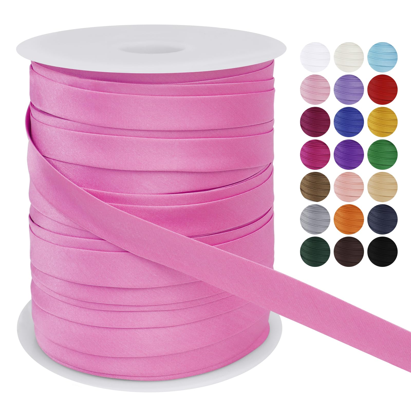 LEREATI Satin Bias Binding Tape for Sewing 3/5 Inch x 50m Sewing Bias Tape Double Fold, Upholstery Webbing Tape for Sewing, Bunting, Seaming, Quilting, Hemming (Pink)