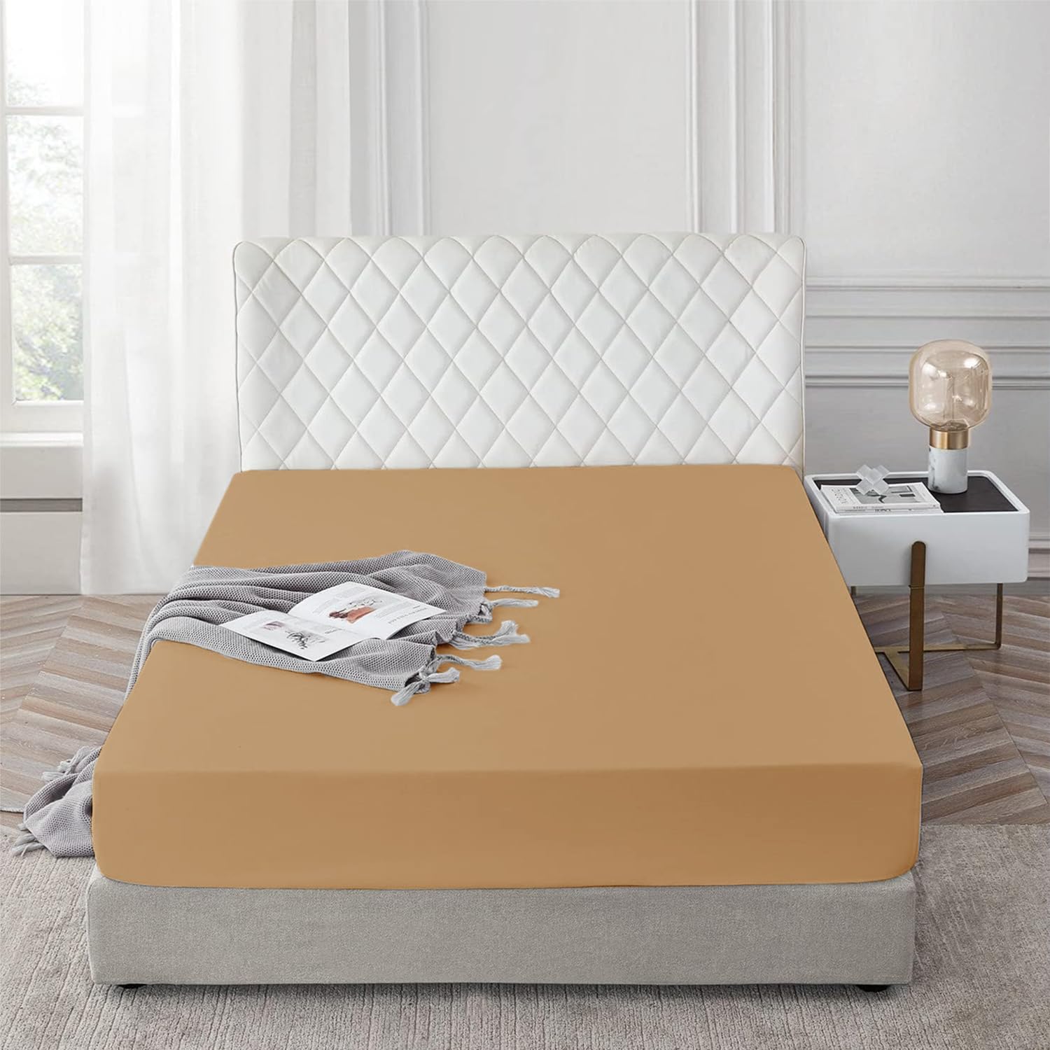Drap-housse en coton king size beige AR Ware avec bonnet profond 30 cm