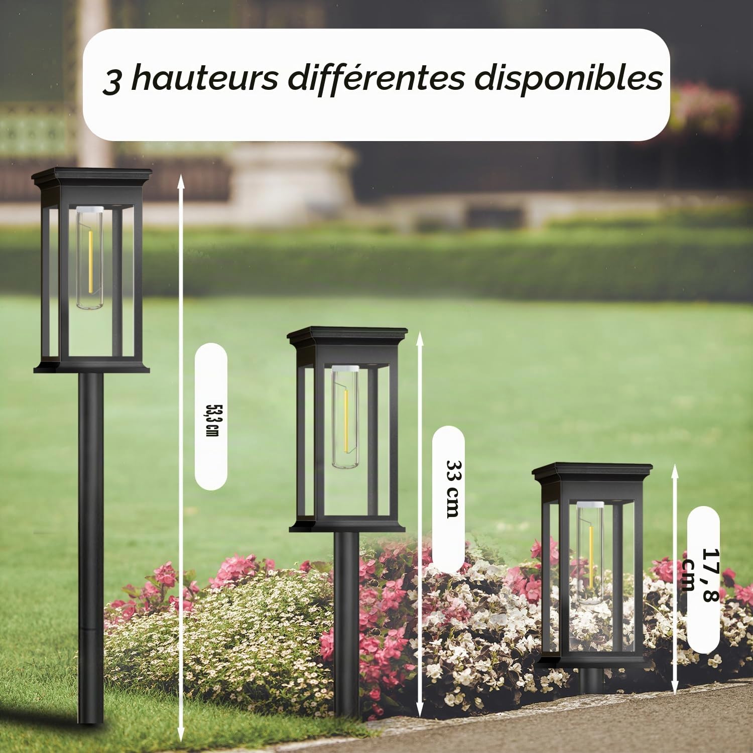 Lampes Solaires Extérieur Jardin, Lot de 6 Lampes pour Allées, Étanche IP65, Eclairage Solaire, Allumage Automatique, 3000K Blanc Chaud, Lumiere Jardin pour Patio, Terrasse, Piscine et Paysage