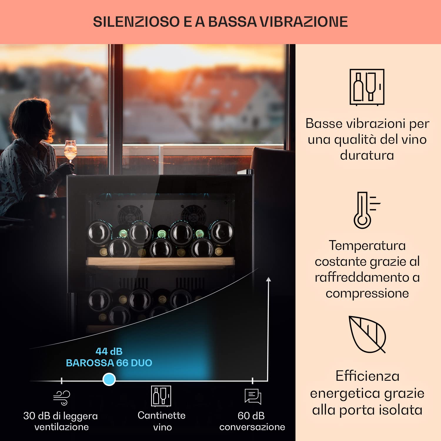 KLARSTEIN Cantinetta Vino, Cantinetta Vino Refrigerata a Zona Doppia per Interno/Esterni, Frigo Bar, Cantina Vino con Vetrina, Mini Bar con Protezione UV, Frigo Vino Touch, 5-18°C, 79 Bottiglie