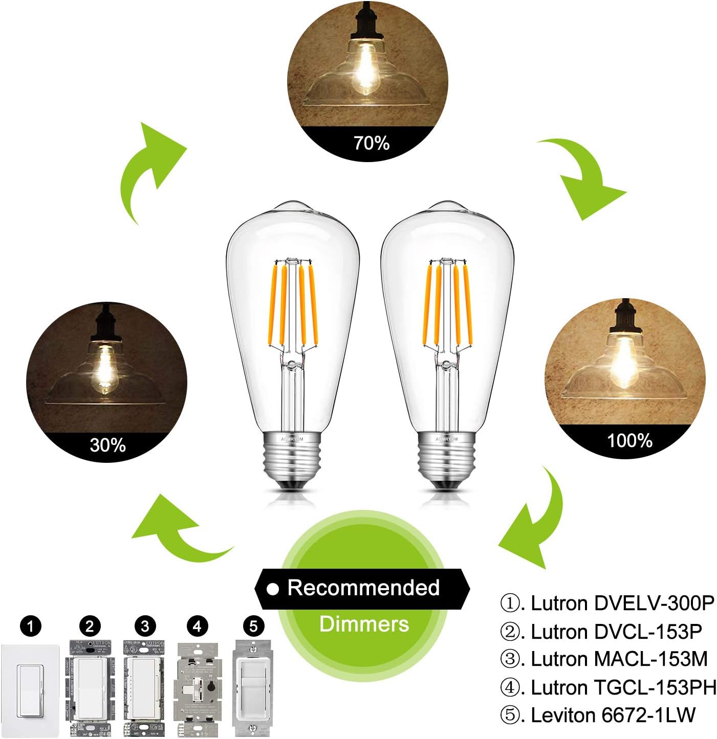 Soft White LED Vintage Filament Bulbs, Pack of 6