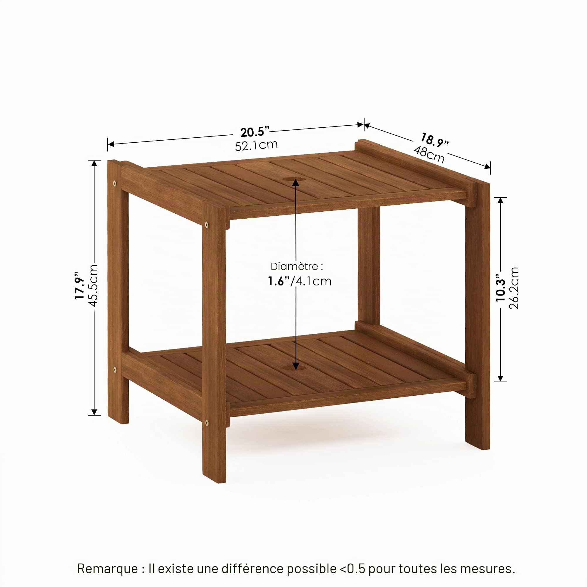 Furinno Tioman Small Hardwood Table d'Appoint Extérieure Mississippi avec Trou pour Parapluie, Naturel, 45,72 x 57,15 x 100,33 cm